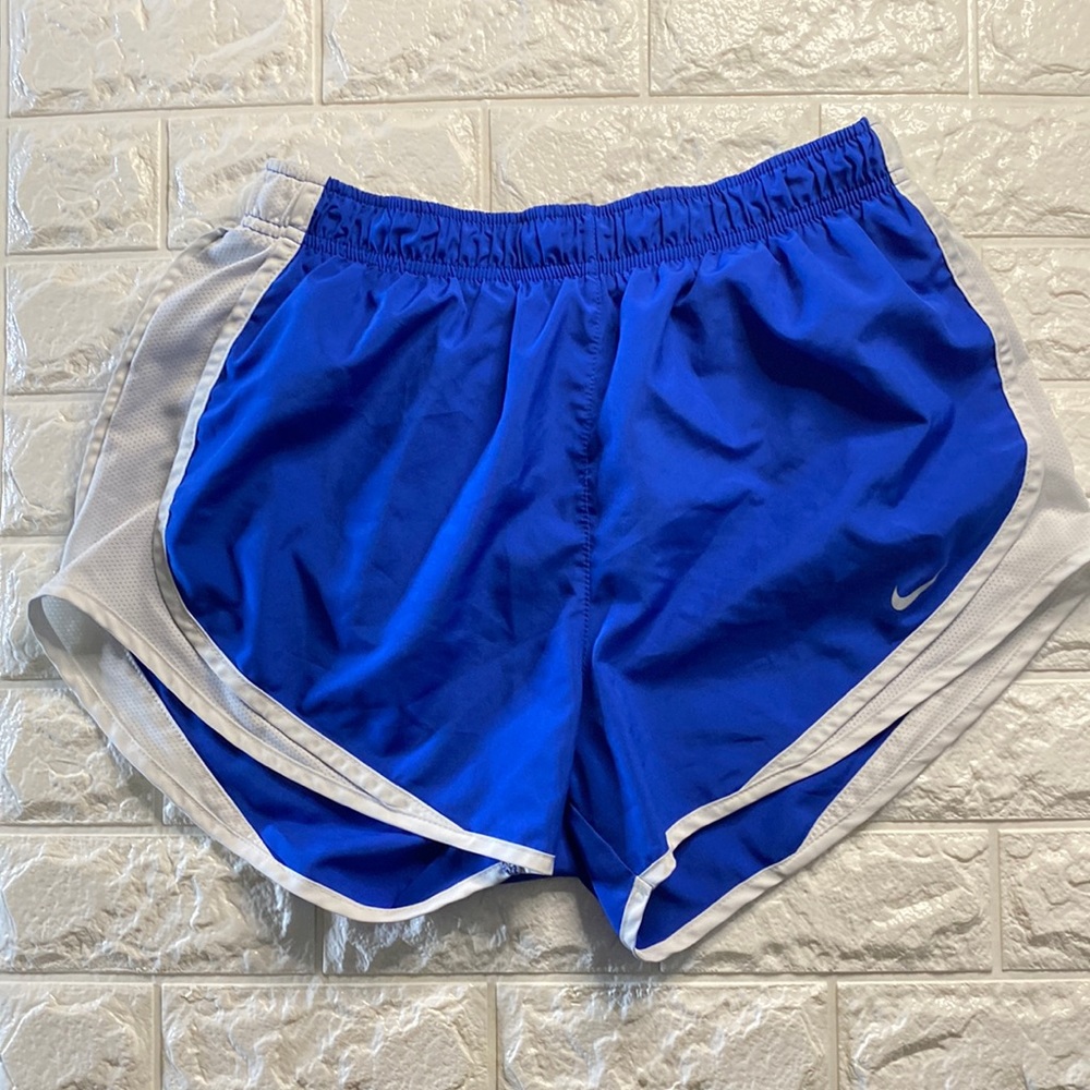Royal blue and white running shorts